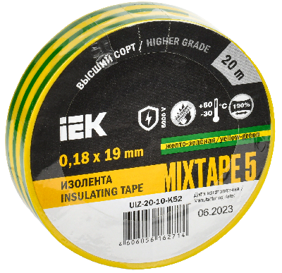 Изолента ПВХ желто-зеленая 19мм 20м IEK UIZ-20-10-K52