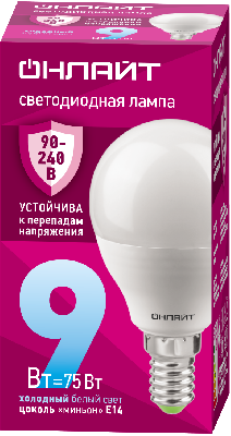 Лампа светодиодная 9вт OLL-G45-9-230-6.5K-E14-FR ОНЛАЙТ 90422 32003