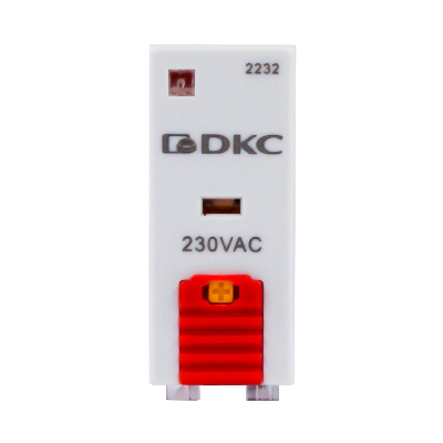 Реле миниатюрное промышленное, 1CO, ком. ток 12А, AgSnO2, напряжение 230V AC, опция: тест-кнопка+светодиод DKC IR-230AC-1CO-D