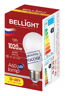 Лампа светодиодная LED A60 Е27 12W 12-48вольт 4000К BELLIGHT 85637131