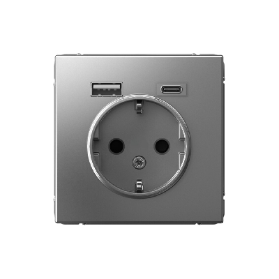 ARTGALLERY розетка 16А с 2 USB A+C, 5В/2,4А/3,0А, 2х5В/1,5А, механизм, сталь Systeme Electric GAL000932