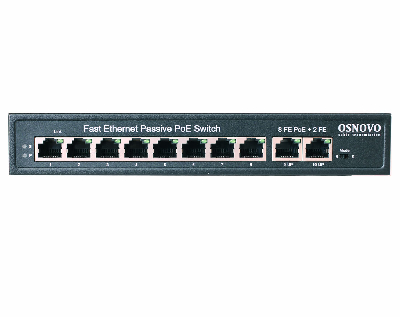 Коммутатор неуправляемый PoE 8 портов 10/100 Мб/с 2хPoE до 30В OSNOVO SW-21000/A(120W) 00013429