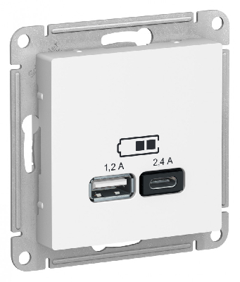 РОЗЕТКА USB ATLASDESIGN A+С, 5В/2,4 А, 2х5В/1,2 А, механизм, БЕЛЫЙ Systeme Electric ATN000139